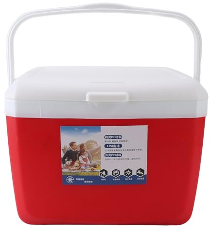 Tragbare, isolierte Kühlbox, auslaufsicher, 13 l, Outdoor-Kühlbox mit Tragegriff für Picknicks, Grill, Camping, Angeln (Rot)