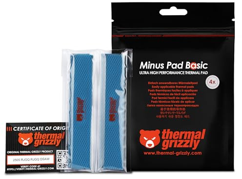Thermal Grizzly Minus Pad Basic - 120x20x3.0mm 4-Pack Thermal Interface Pad, Electrically Non-Conductive, High Thermal Conductivity & Compressibility for SSDs, GPUs & Electronics
