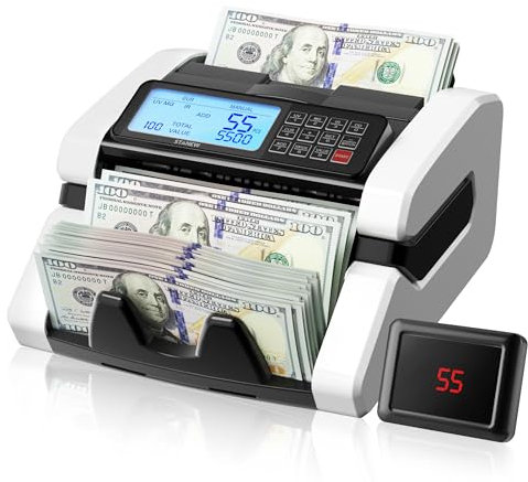 Geldscheinzähler mit LCD-Display STANEW, Multimodus-Zählung mit Einzelstückelungssummen, UV/MG/IR Erkennung, Geschwindigkeit >1000 Stück/min, geldzählmaschine für EUR/USD/GBP
