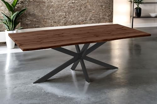 SAM Esstisch Josy | 220 x 100 cm | Holz Nussbaum-Optik | Spider-Gestell Metall schwarz | 40 mm Tischplatte mit Baumkante | Tisch für Esszimmer & Küche