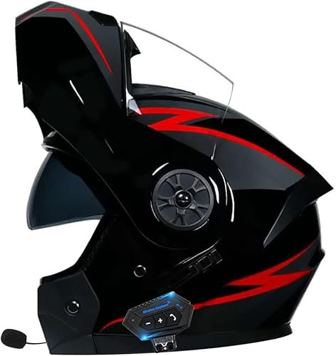 Casco da moto modulare Bluetooth Flip Up Casco integrale da moto con doppia visiera antiappannamento Caschi integrali omologati ECE Leggeri per donne e uomini C,XL=61-62CM