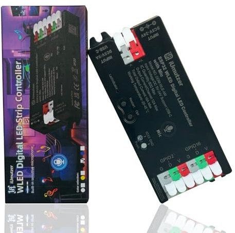 Kompakter WLED Controller mit Mikrofon, ESP32 DC 5V-24V für Adressierbarer LED Streifen Digital RGB IC WS2811 WS2812B SK6812 WS2815 (WLED Controller USB-C)
