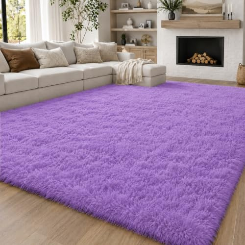 OuTanTe Hochflor Teppich Wohnzimmer 200x300cm, Lila Shaggy Flauschig Teppich, Kuschelteppich Wohnzimmerteppich High-Pile Carpet rutschfest, Modern Extra Groß Teppiche für Schlafzimmer Kinderzimmer