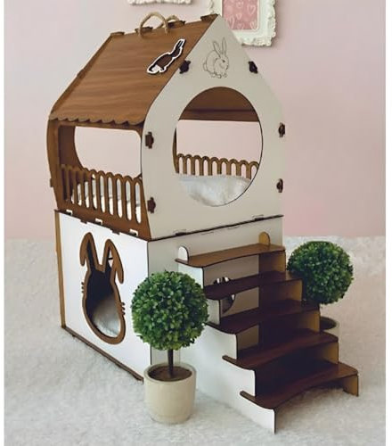 XL Kaninchenhaus – Zweistöckiges Hasenhaus aus Holz mit Rampe – Ideal für Kleintiere – Indoor geeignet