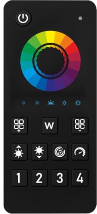 Fernbedienung RF 2.4G RGBW, Reichweite 30 m, Dimming 0-100%, 4 Zonen, für LED-Controller RGBW 4CH, Halterung für Fernbedienung im Lieferumfang enthalten, Stromversorgung mit AAA-Batterien