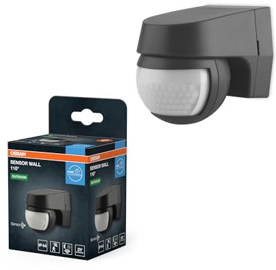 OSRAM SENSOR Wandleuchte mit 110° Bewegungs- und Lichtsensor für bündige Deckenmontage, Dunkelgrau, IP44-Schutz, für Garagen und Keller