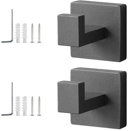 TIANLIN Patère Salle de Bain, 2 Pièces Crochet Serviette en Acier Inoxydable, Crochet Mural Carré Gris, Porte Manteau Salle de Bain pour Cuisine Chambre