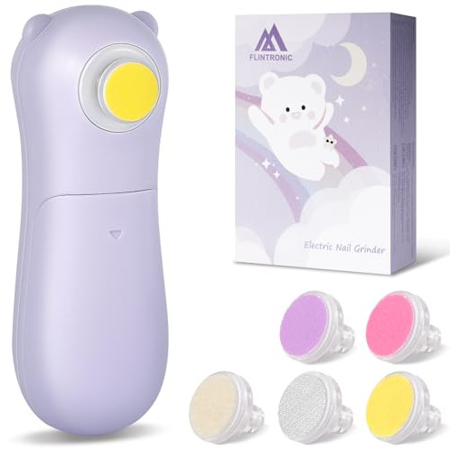 Flintronic Lime à Ongles Électrique pour Bébé, Faible Bruit Coupe Ongle Bebe Electrique, Lime Ongle Bebe et Nouveau-Nés, avec lumière LED, 5 Remplacements