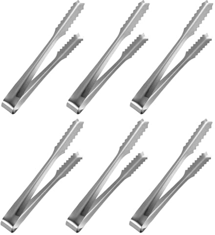 6 Confezione da Mini Pinze da Portata in Acciaio Inox, Pinze per Zucchero, 15cm Pinza da Ghiaccio, Pinza da Portata, per Matrimoni, Feste, Bar, Grill