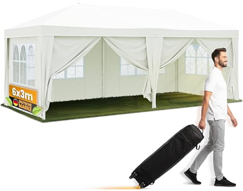 NATURIZ® Pavillon 3x6 Wasserdicht Stabil Hochwertig mitUV 50+ Schutz - Faltpavillon mit Seitenwänden - Pop Up Zelt für Garten, Camping, Märkte - Gartenpavillon (Beige, 3x6m)