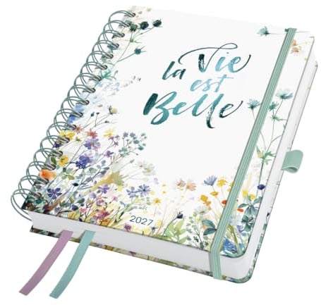 SIGEL Jolie Spiralkalender 2027 A5 petrolgrün lila Hardcover | 7J607, Gummiband, Stiftschlaufe, Einstecktasche, 2 Zeichenbänder, 240 Seiten, vegan, Buchkalender, Terminplaner