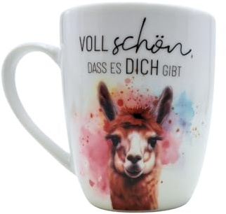 Kaffeebecher/Tasse, Teetasse, Kaffeepot, Kaffeetasse aus Porzellan, Motiv: Lama, Voll schön, dass es dich gibt, Größe H/Ø: 10 x 8 cm, Fassungsvermögen 250 ml, Spülmaschinengeeignet.