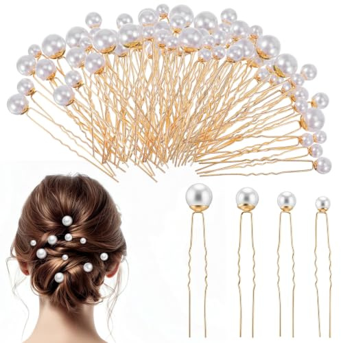 54 Stück Haarnadeln mit Perlen,U-Form Haarschmuck Braut,Brautschmuck | 4 Größen Perlen Haarschmuck,Elegante Haarschmuck Hochzeit,für Hochzeit Prom Party Brautjungfer Damen
