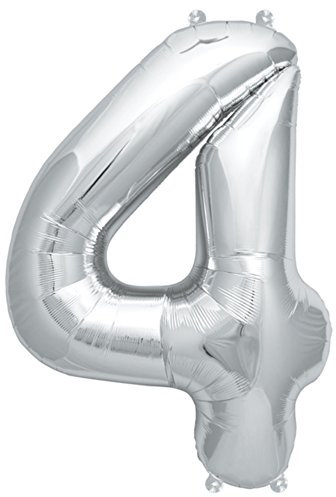 ballonfritz® Ballon Zahl 4 in Silber - XXL 40/102cm - Folienballons für Luft oder Helium als Geburtstag, Jubiläum, Hochzeit oder Abschluss Geschenk, Party Dekoration oder Überraschung