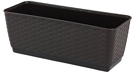 Blumentopf Blumenkasten Balkonkasten Rattan Optik inkl. Untersetzer braun L 40 cm