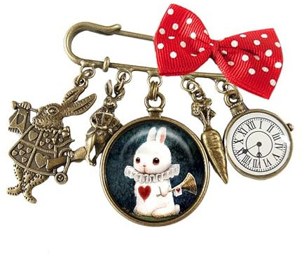Broche épingle Lapin blanc Alice au pays des merveilles bijou cabochon cadeau noël