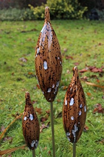 Manufaktur Lichtbogen Spitzen aus Keramik - braun - 30/25/20 cm Garten Rosenkugel Zapfen