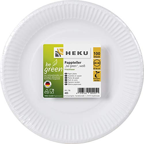 Heku 30405-1: 100 Assiettes en carton blanc, rondes, Ø 18 cm, 100 % fibre fraîche sans revêtement