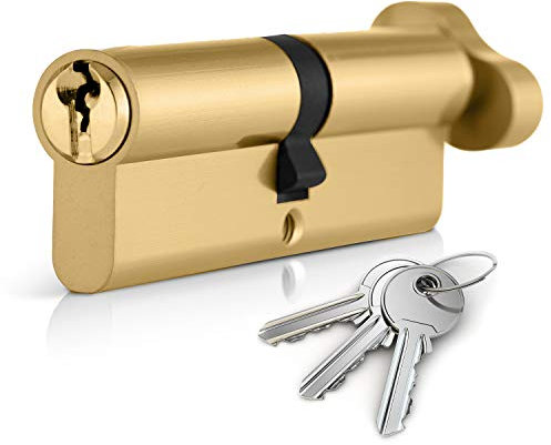 XFORT® Brass 50T/40 Thumb Turn Euro Cylinder Lock (90mm), Euro Door Barrel Lock with 3 Keys, Anti-Bump, Anti-Drill, Anti-Pick Door Lock with Key, High Security for Wooden, UPVC and Composite Doors.