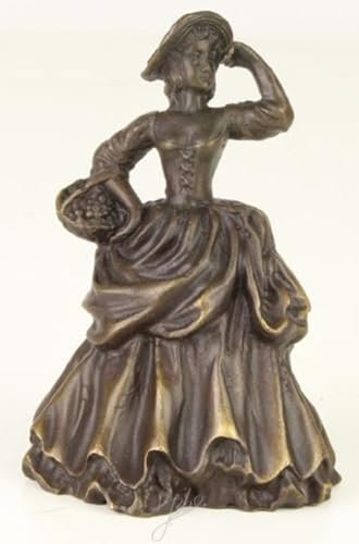 Casa Padrino Jugendstil Tischglocke Dame mit Korb Bronze/Gold 6,6 x 5,3 x H. 9 cm - Tischklingel Service Glocke aus Bronze - Hotel & Gastronomie Accessoires