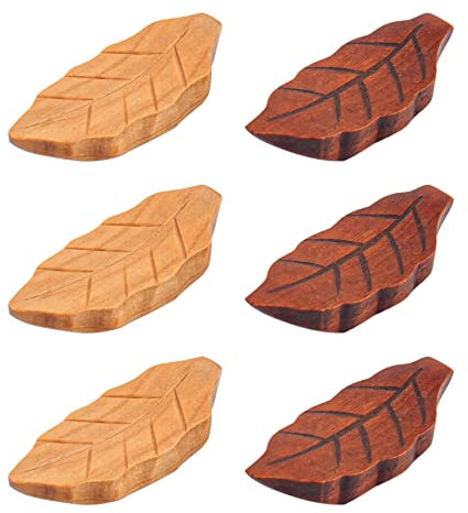 AUEAR, 6 Pack Natural Wooden Leaf Shape Chopstick Rest Spoon Fork Knife Holder Dinner Table Decor