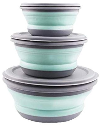 Leikance Faltbares Schüssel-Set, tragbare Silikon-Küchen-Geschirr-Behälter Reisen, Outdoor, Camping, 3 Stück