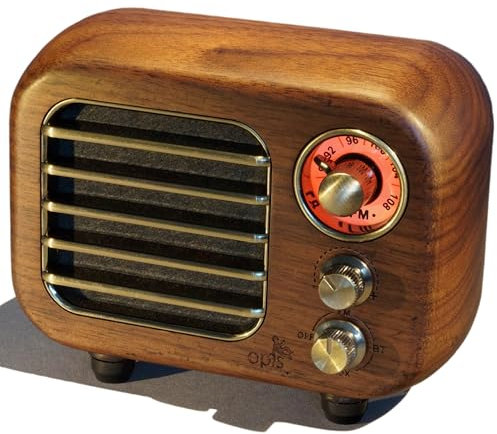 Opis Radio 3 – Mini Wallnuss Nostalgie Vintage Radio mit Bluetooth Lautsprecher im Retro Design Look aus Holz