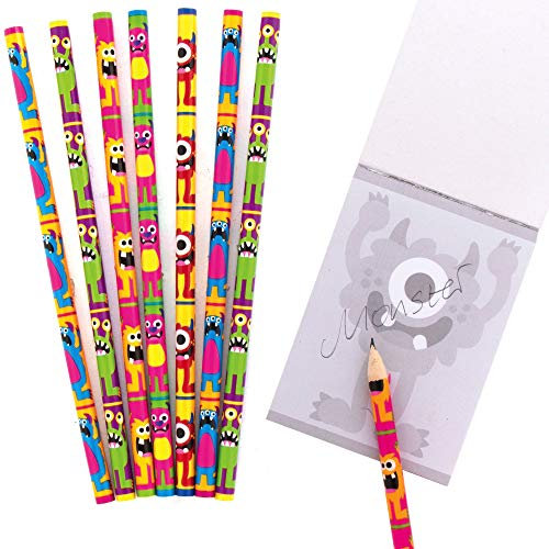 Baker Ross AX270 Bleistift-Set mit Monster-Aufdruck, 12 Stück, Halloween-Geschenke, Ideal für Kinder, Schulset, Hausaufgaben, Schule, Klassenarbeit, Partytaschen