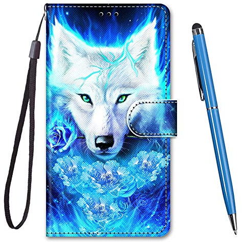 TOUCASA Coque pour Xiaomi Redmi 7A,Coque Cuir PU Portefeuille à Aimant Colourful Design Coque Rabat Portefeuille [Créatif Peint] Étui pour Xiaomi Redmi 7A (Blu-Ray Wolf)