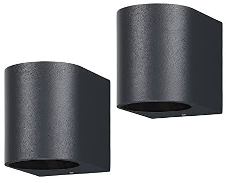 LASIDE 2er Set Aussenleuchte Aussenlampe Wand Rund, GU10 Anthrazit Aluminium Down Außenlampe Außenleuchte, IP44 Spritzwassergeschützt Wandlampe Wandleuchte Lampe Aussen Außen Leuchte für Garten