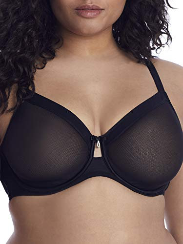 Curvy Couture Women's Sheer Mesh Full Coverage Unlined Underwire Bra, Black Hue, 36D