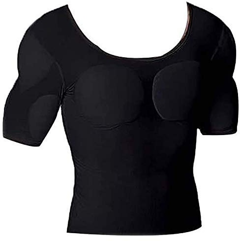 Ypnrd Unsichtbar Simulation Fälschung Brustmuskel T Shirt Starke Pads Stereomuskel Kurze Ärmel T Shirts Bauchmuskel,Schwarz,M