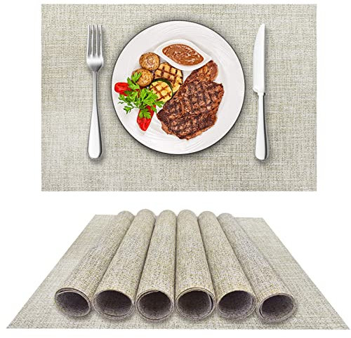 LIFEWAER Tovagliette Colazione Plastica Set di 6 Tovagliette Americane Lavabili Tovagliette Personalizzate Sottopiatti Pranzo per Tavolo da Cucina,S01 Bianco Beige