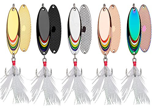 THKFISH 5 pièces Cuillers de Pêche à la Truite Perche Brochet Leurres de Pêche Cuillère Tournante Métallique à Truite Brochet Perche Carnassiers