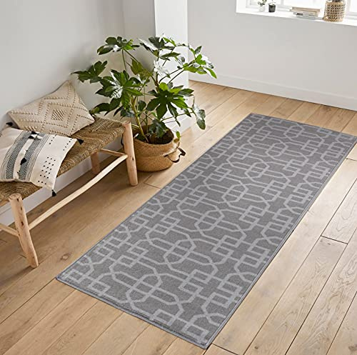 Havana Washable Non-Slip Runner Mat, Cubed Trellis, Dark Grey, 67x220cm