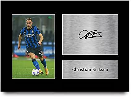 HWC Trading A4 Christian Eriksen Inter Milan Regali Stampati Autografo Firmato Foto Per Gli Appassionati Di Calcio E Sostenitori