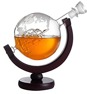 Syfinee Whiskey Decanter Set, 850ML Capacity, Globe & Ship Design, 2 Glasses, Gift Set for Liquor, Scotch