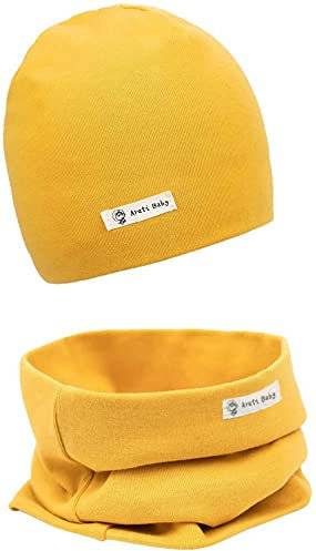 Areti Baby Strickmütze + Loop Schal Set, Baumwollmütze Weich Kinder Beanie Mütze Nackenwärmer Halsbänder Halstuch Herbst Winter Kleinkind Hut und Kragen Schals
