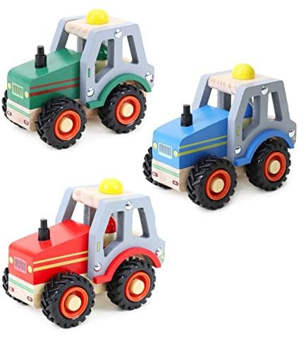 Toyland® Holztraktor zum Nachschieben, 12 cm, Spielzeug für Kleinkinder, Bauernhof, ab 18 Monaten, 3 Stück