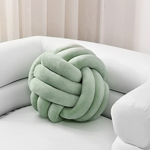 Sioloc Weicher Knotenball Kissen, Knotenkissen Wohndekoration Plüschkissen, Handgefertigtes Rundes Plüschknotenkissen für Stuhl Sofa Bett (27cm, grün)