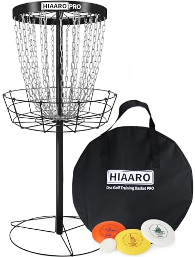 PDGA Approved HIAARO PRO Disc Golf Basket, Portable Disc Golf Target with Heavy Duty 24 Chains, Professional Basket Set with Transit Carry Bag, with 3 Discs