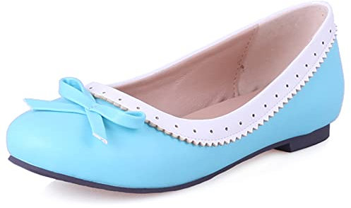 Bviennic Ballerina Flats Women Round Toe Slip On Dolly Shoes with Bows Casual Walking Comfy Wedding Bride Ballet Loafers Girls Shoes Sky-Blue Size 8 UK-43CN