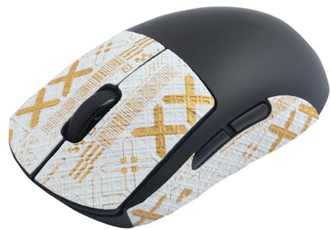 Hyekic Mouse Grip Tape fit for Logitech G PRO X Superlight, 4pcs Anti-Slip Gaming Mouse Skins Self-Adhesive Pre-Cut Stickers-Sweat Resistant-Easy to Use-Professional Mice Upgrade Kit(White Gold)
