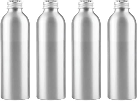 ZEOABSY 4 Pieces Empty 200ml Silver Aluminium Bottle with Silver Aluminium Screw Cap Travel Metal Bottles for Cosmetic Shampoo Body Washing Gel Essential Oil Liquid Travel