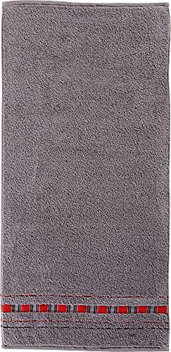 Erwin Müller Duschtuch - Achern - 500g/m² - schnell trocknend, extra saugstark, beidseitige Schlaufen - Größe 70x140 cm grau/rot