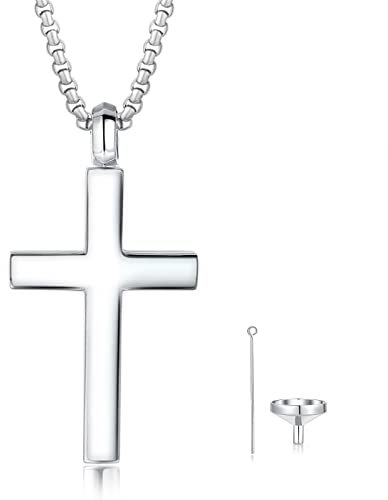 FANCIME Urne Halskette für Asche, Einäscherung Kreuz Kette 925 Sterling Silber Memorial Anhänger Cremation Andenken Erinnerung Schmuck für Damen Herren Haustier