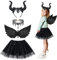 Fennoral 4TLG Karneval Teufel Kinder Böse Königin Hörner Haarreif mit Dunkler Teufelsflügel Spitzenhalskette Tutu Cosplay Kostüm für Fasching Halloween Maskerade Rollenspiele