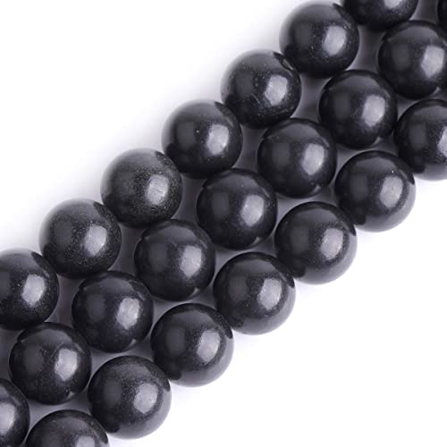 GEM-Inside Polished Round 12mm Natural Black Russian Shungite Stone Chakra Beads for Jewelry Making Full 15 Strand Power Energy Healing Stone