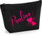 Personalisiert Name Initialen Herz Wirbel Kosmetiktasche Damen Schminktasche für Handtasche Makeup Tasche - Glitter oder Flocke Material Druck - Neonrosa Flocke - M | Schwarz