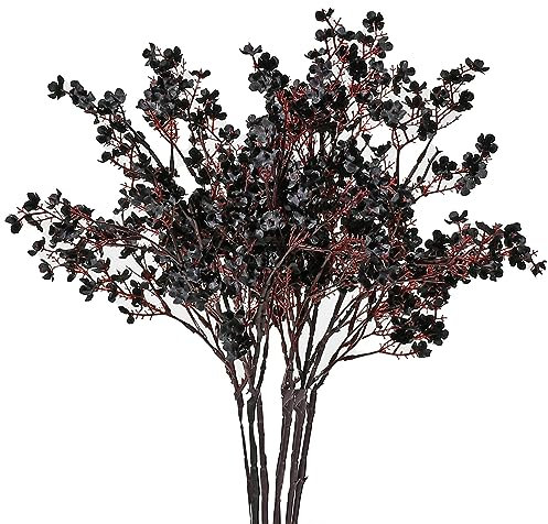 Mandy's Künstliche Blumen aus Seide, 6 Bündel, schwarze Blumen, Kunstblumen, Schleierkraut, Blumenstrauß, 50 cm, für Muttertag, Ostern, Zuhause, Küche, Hochzeit, Party, Dekorationen (Vase nicht im